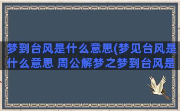 梦到台风是什么意思(梦见台风是什么意思 周公解梦之梦到台风是什么意思)